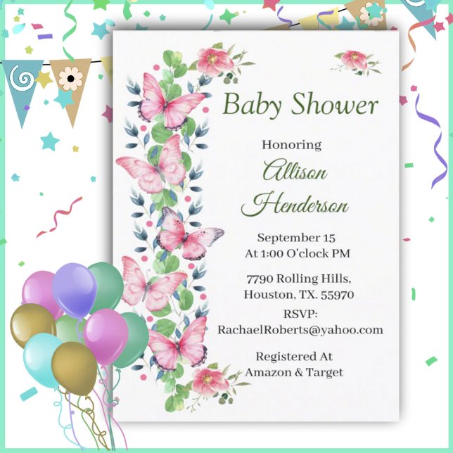 Mariposas Rosadas E Invitación De Ivy Baby Shower (Subido por el creador)