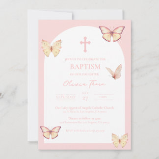 Mariposas rosadas Invitación al bautismo de bebé