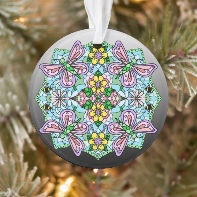 Mariposas rosadas Mandala Ornamento de Navidad (Árbol)