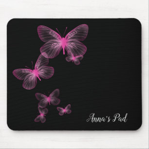 Mariposas Rosadas Sobre Alfombrilla De Ratón Negra