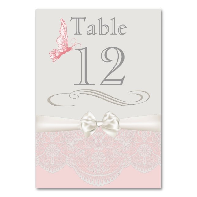 Mariposas rosadas y marfil y tarjeta de mesa de en (Anverso)