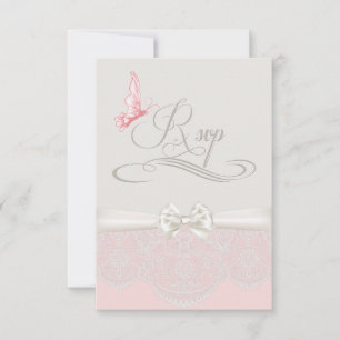 Mariposas rosadas y marfileñas RSVP de encaje