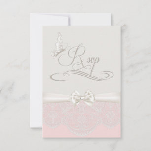 Mariposas rosadas y marfileñas RSVP de encaje