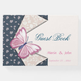 mariposas rosas libro de invitados floral azul mar