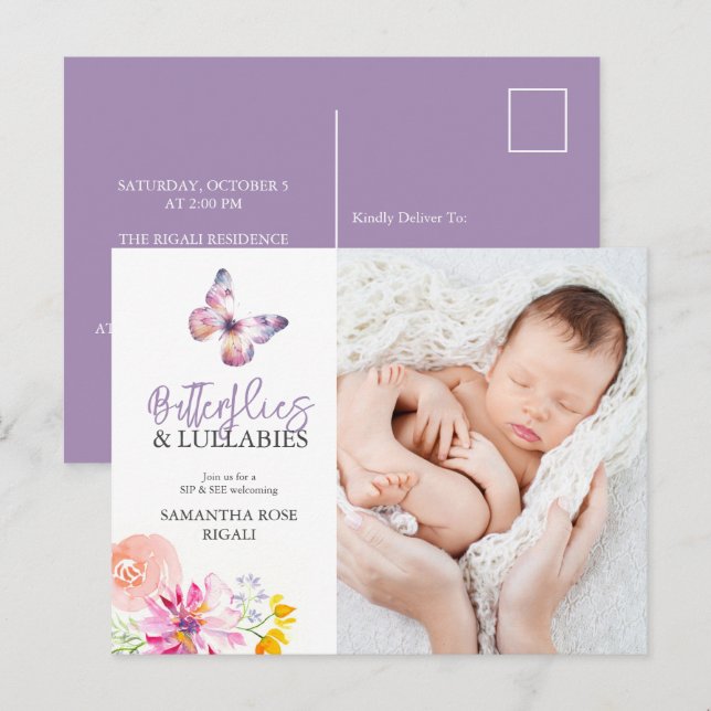 Mariposas Sip y ver invitaciones de Baby Shower (Anverso / Reverso)