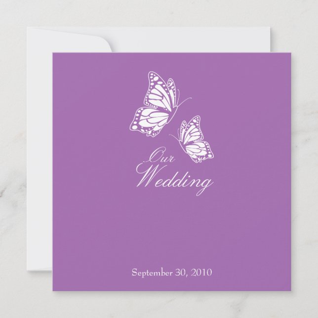 Mariposas violetas simples que casan la invitación (Anverso)