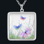 Mariposas volando en regalo de collar natural<br><div class="desc">Collar con mariposas de colores de alegría de primavera volando en la naturaleza pintura de color de agua mariposa y collares de flores - Elegir / Añadir tu texto / color favorito - Hacer tu regalo de collar único - Redimensionar y mover o quitar y agregar elementos con herramienta de...</div>