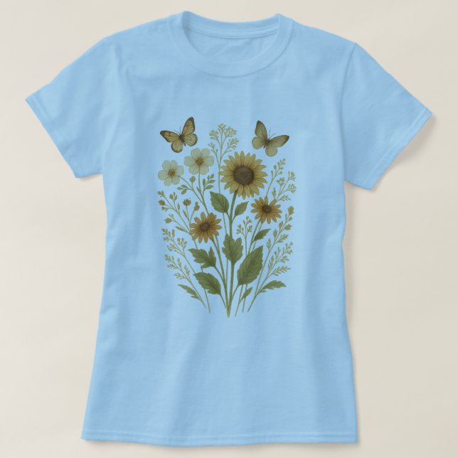 Mariposas y camisetas de las mujeres de los jardin (Diseño del anverso)