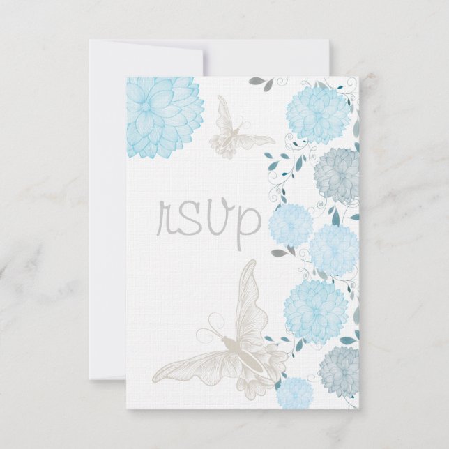 Mariposas y crisantemas azules RSVP (Anverso)