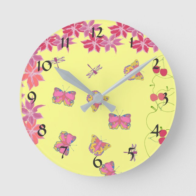 Mariposas y Dragonflies reloj de pared (Anverso)