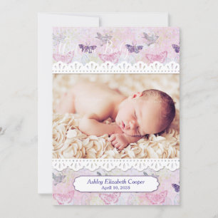 Mariposas y encajes, Invitación de foto bebé