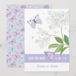 Mariposas y flor de saúco tarjeta de aviso de fech