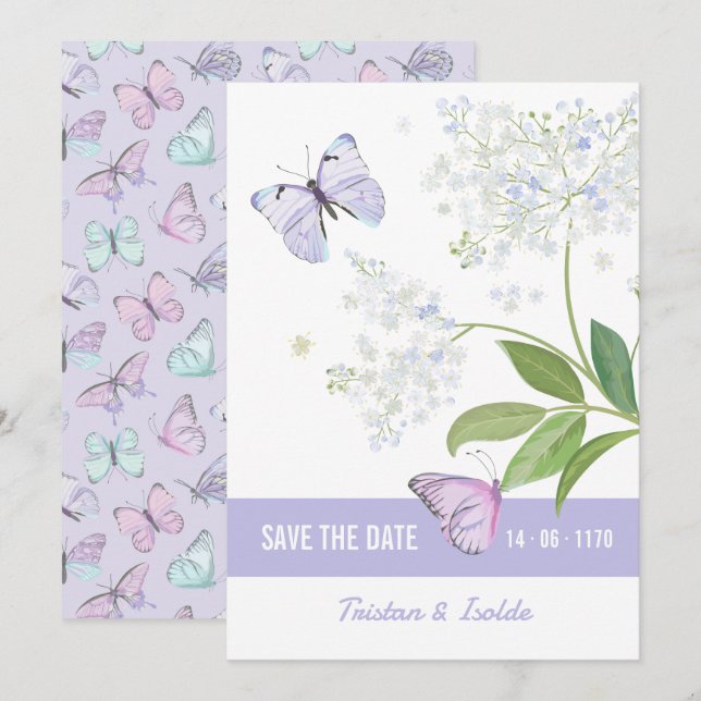 Mariposas y flor de saúco tarjeta de aviso de fech (Anverso / Reverso)