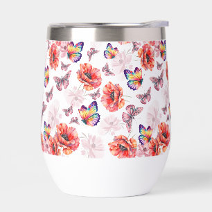 Mariposas y flores de amapola