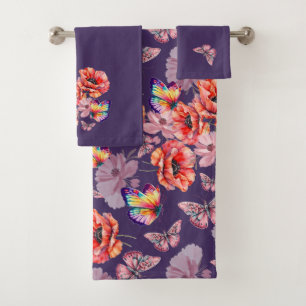 Mariposas y flores de amapola