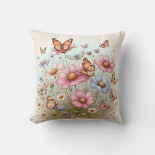 Mariposas y flores en el Cojín decorativo