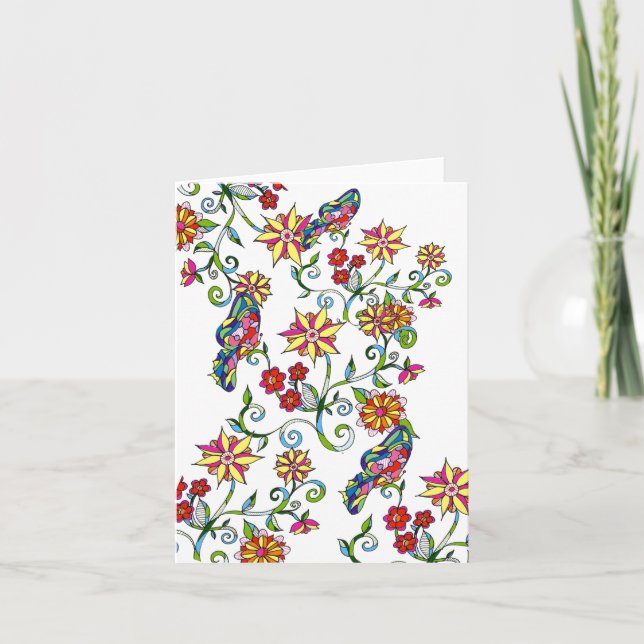 Mariposas y flores Notecard (Anverso)