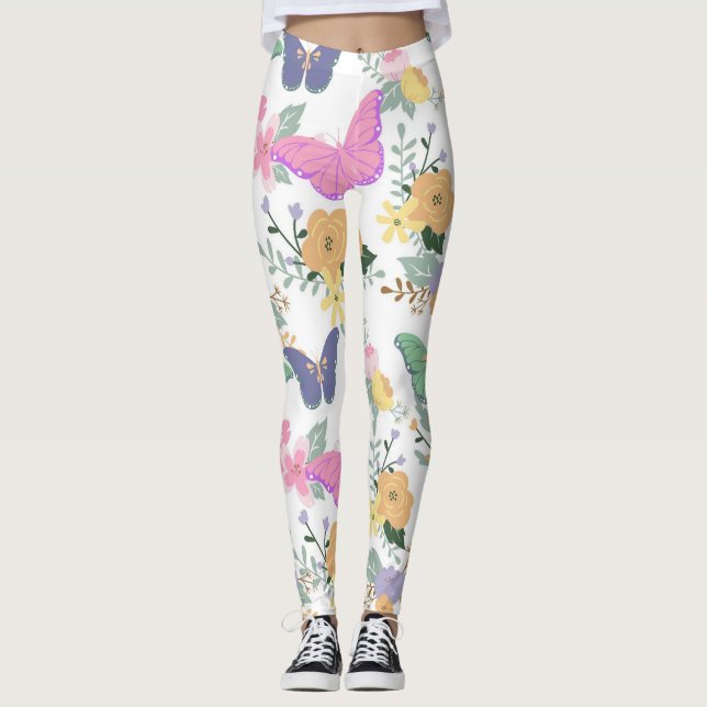 Mariposas y flores Pastel Leggings (Anverso)