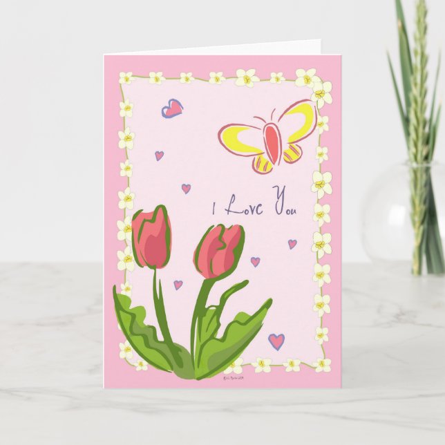 Mariposas y flores "Te amo" Tarjeta de felicitació (Anverso)