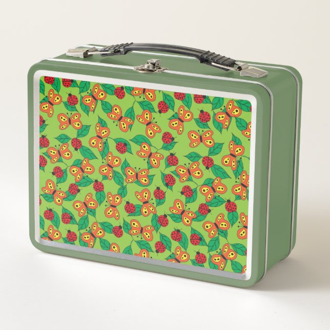 Mariposas y mariquitas en hojas verdes (Anverso)