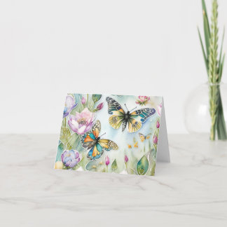 Mariposas y prado de flores silvestres Tarjeta ple