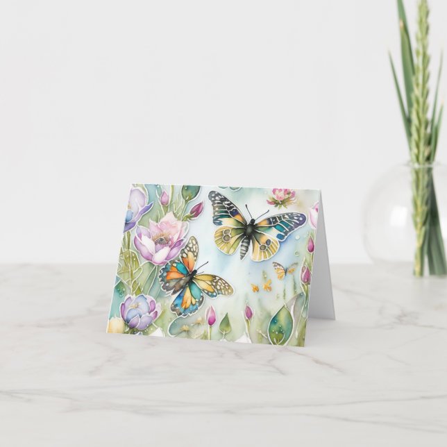 Mariposas y prado de flores silvestres Tarjeta ple (Anverso)
