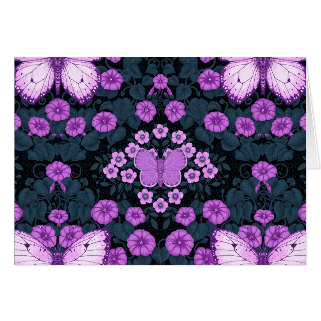 Mariposas y simetría floral, violeta y azul (Anverso (Horizontal))