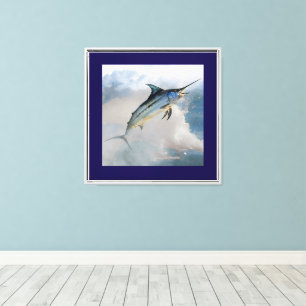 Marlin de salto de impresión de lienzo estirado