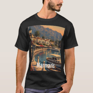 Marmaris Puerto Costero Arte Retro Camiseta para H