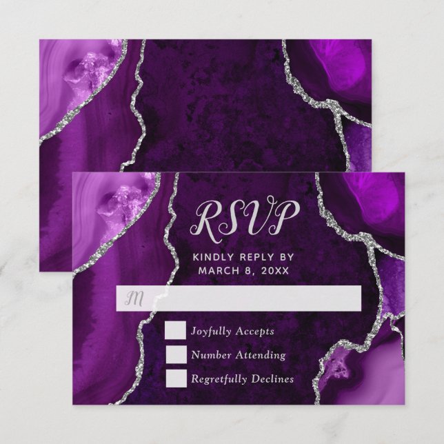 Mármol Ágata Púrpura y Plata RSVP (Anverso / Reverso)