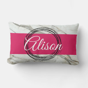 Mármol, almohada chica moderna rosa y negra.