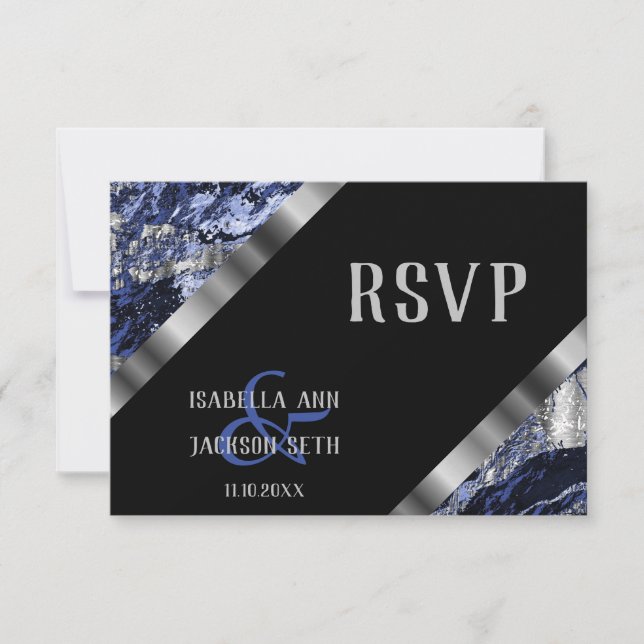 Mármol azul oscuro y plateado - RSVP (Anverso)