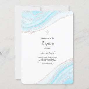 mármol azul pastel Bautismo bebé Invitación