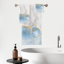 Mármol Blanco Agata Azul Pastel Dorado Brillante