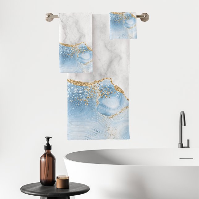 Mármol Blanco Agata Azul Pastel Dorado Brillante (Subido por el creador)