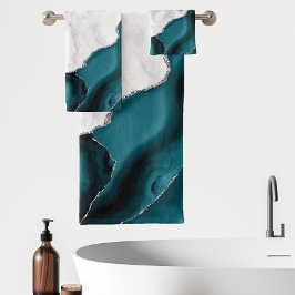 Mármol Blanco Agata Azul Teal Plata