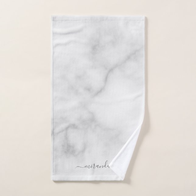 Mármol blanco con nombre personalizado de script m (Toalla de mano)