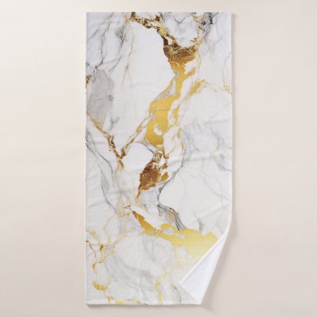 Mármol blanco de textura gris y dorada de lujo (Toalla de baño)
