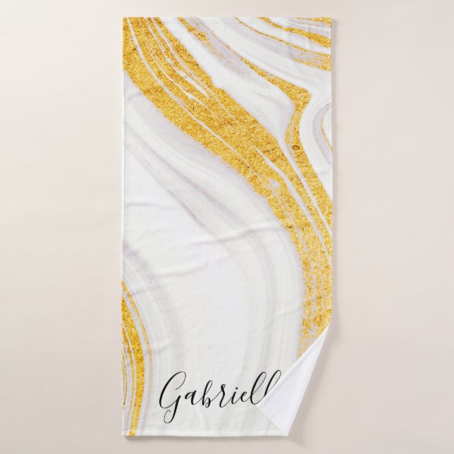 Mármol blanco Purpurina dorado (Toalla de baño)