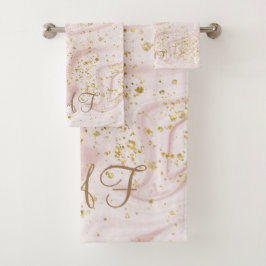 Mármol blanco rosa con brillo dorado monogramado