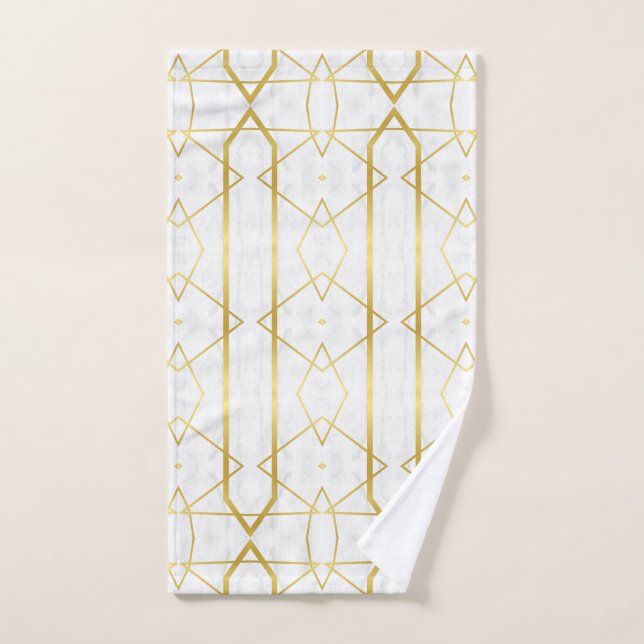 Mármol blanco y patrón geométrico de oro (Toalla de mano)