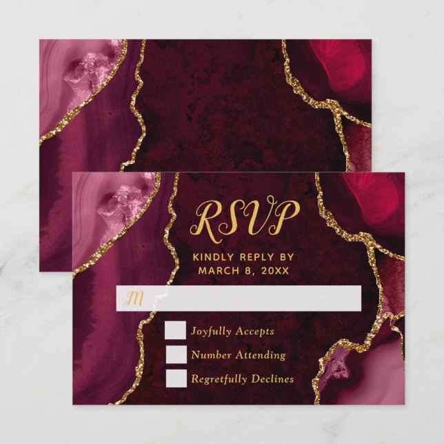 Mármol de Ágata Rojo y Dorado RSVP (Anverso / Reverso)