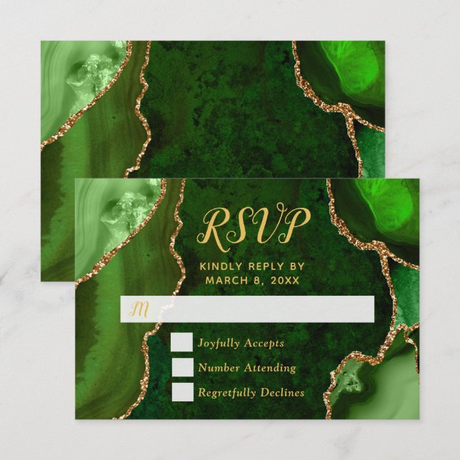 Mármol de Ágata Verde y Dorado RSVP (Anverso / Reverso)