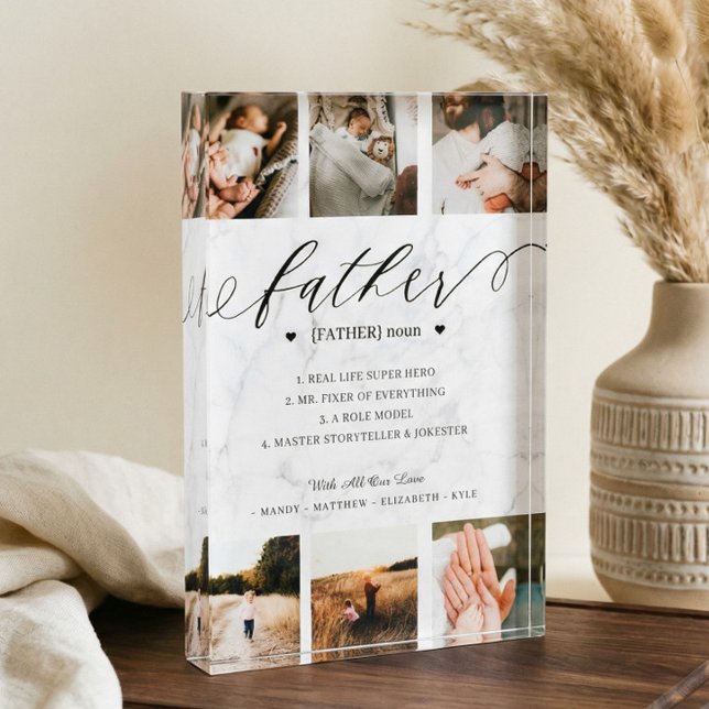 Mármol de Collage de fotos de definición del dicci (Father Definition Collage Father’s Day Keepsake Photo Block)