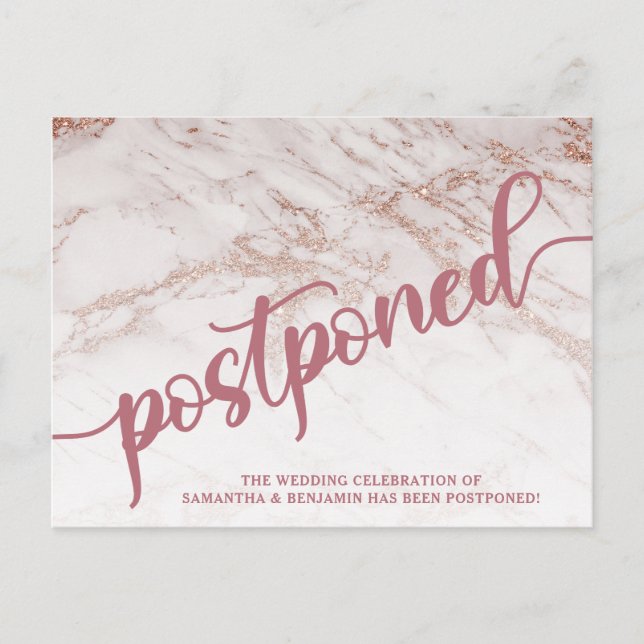 Mármol de oro Rosa pospuso la Invitación Boda (Anverso)