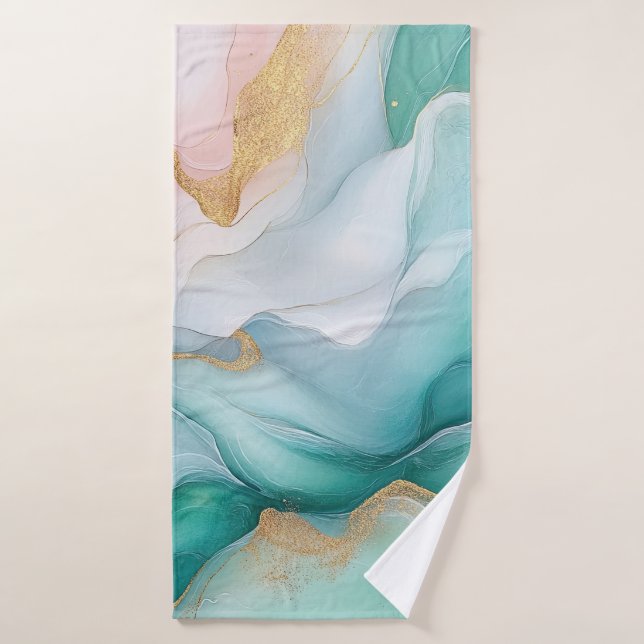 Mármol de oro y esmeralda que fluye (Toalla de baño)