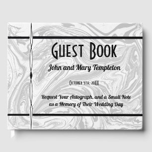 Mármol del libro de invitados boda blanco y negro