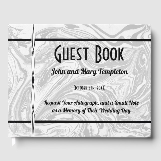 Mármol del libro de invitados boda blanco y negro (Anverso)