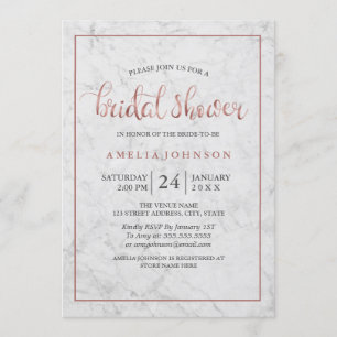 mármol Faux rosa ducha de novia dorada Invitación