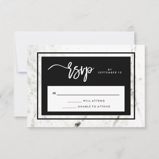 Mármol moderno y boda negra RSVP (Anverso)